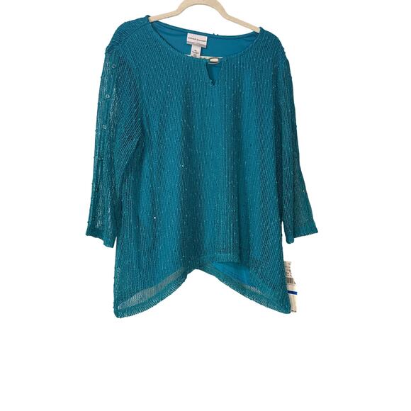 Alfred Dunner Tops - Alfred Dunner Women's Popcorn Knit Blouse Petite XL Turquoise